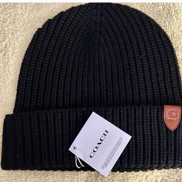 New Coach Rib Knit Hat Black OS - Picture 1 of 3